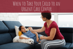 A mother taking her sick daughters temperature